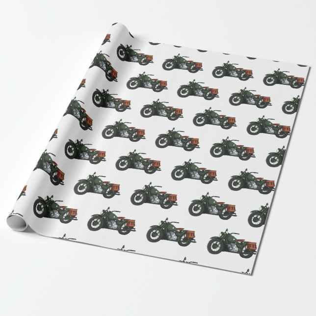 Papier Cadeau Illustration d'une moto de croiseur militaire (Déroulé)