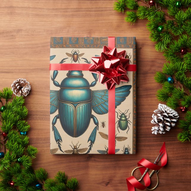 Papier Cadeau Illustration égyptienne de Scarab (Cadeau de vacances)