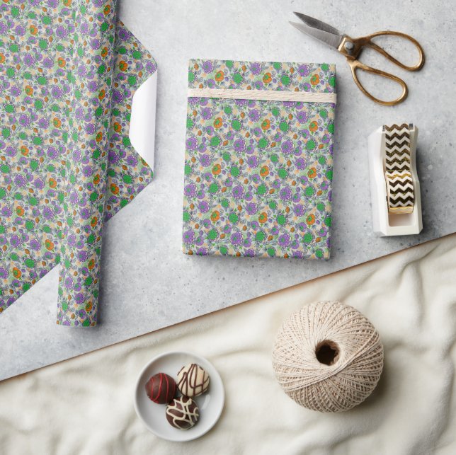 Papier Cadeau Illustration florale de pivoines pourpres et (Artisanat)