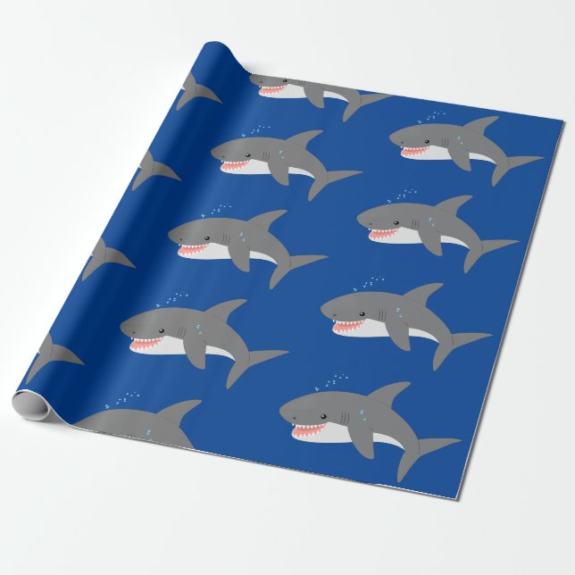 Papier Cadeau Illustration joyeuse du grand requin blanc (Déroulé)