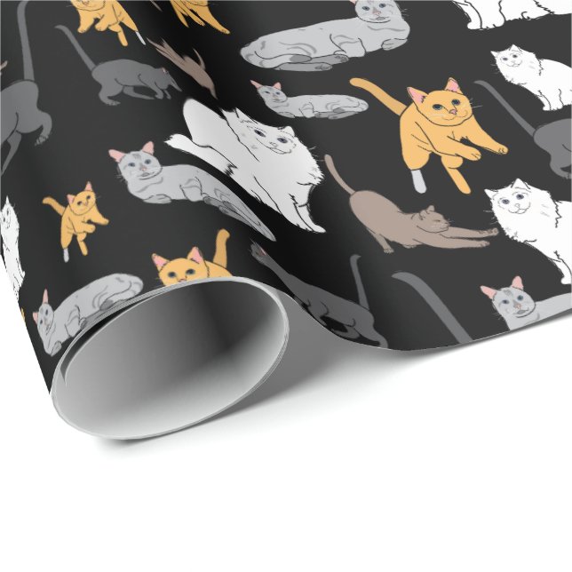 Papier Cadeau Illustration mignonne de motif de chats sur (Coin rond)