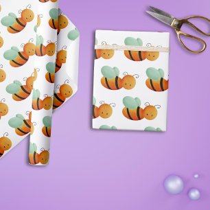 Papier Cadeau Illustration Motif de miel d'abeille orange mignon