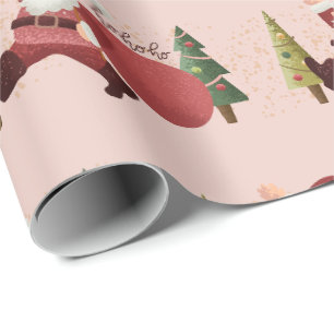 Papier Cadeau Illustration Père Noël moderne rose Noël Ho Ho