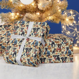 Papier Cadeau Illustration Retro Boxer Dog