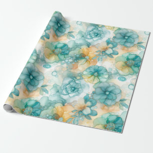 Papier Cadeau Illustration turquoise de l'encre d'alcool jaune