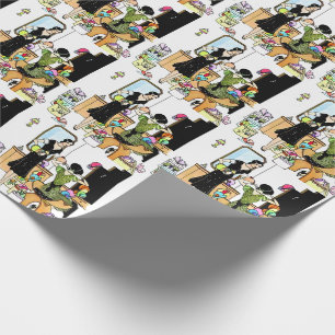 Papier Cadeau Illustration vintage Art Déco de magasin de chapea