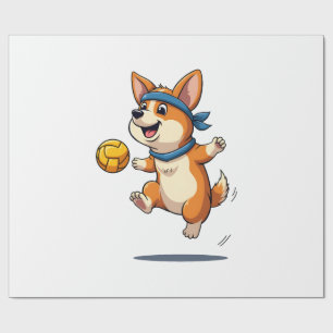 Papier Cadeau Illustration Vintage de Corgi jouant au Volleyball
