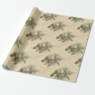 Papier Cadeau Illustration vintage de mésange huppée européenne