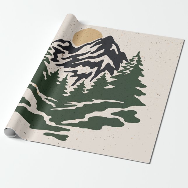 Papier Cadeau Illustration vintage du paysage de montagne (Déroulé)