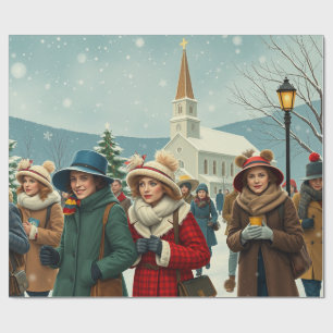 Papier Cadeau Illustration vintage Personnes quittant l'église