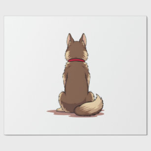 Papier Cadeau Illustration vintage vue arrière chien Husky marro