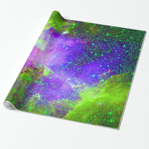 Papier Cadeau image de l'espace Galaxy violet et vert Nebula.