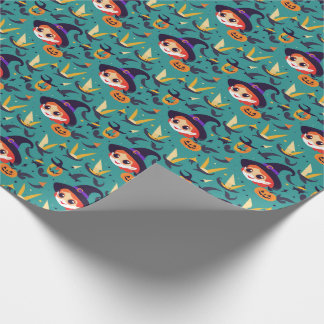 Papier Cadeau Image d'Halloween avec le visage d'une sorcière he