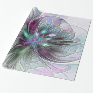 Papier Cadeau Imaginaire coloré Abstrait Fleur fractale moderne