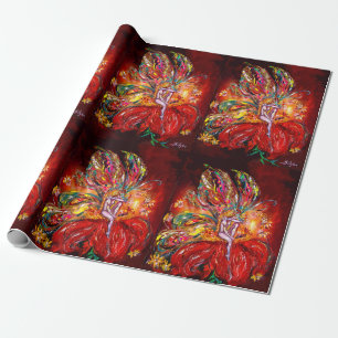 PAPIER CADEAU IMAGINAIRE FLEURS ROUGES