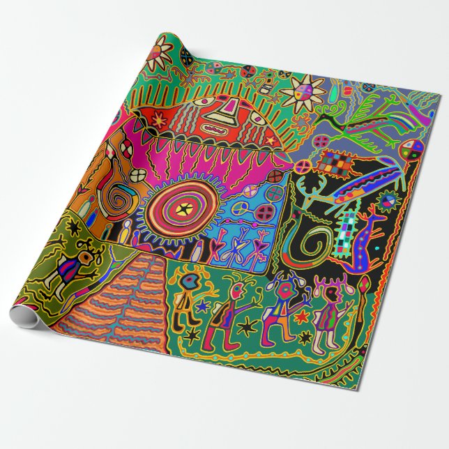 Papier Cadeau Imaginaire Kuna Indian Mola Tribal Ritual Envelopp (Déroulé)