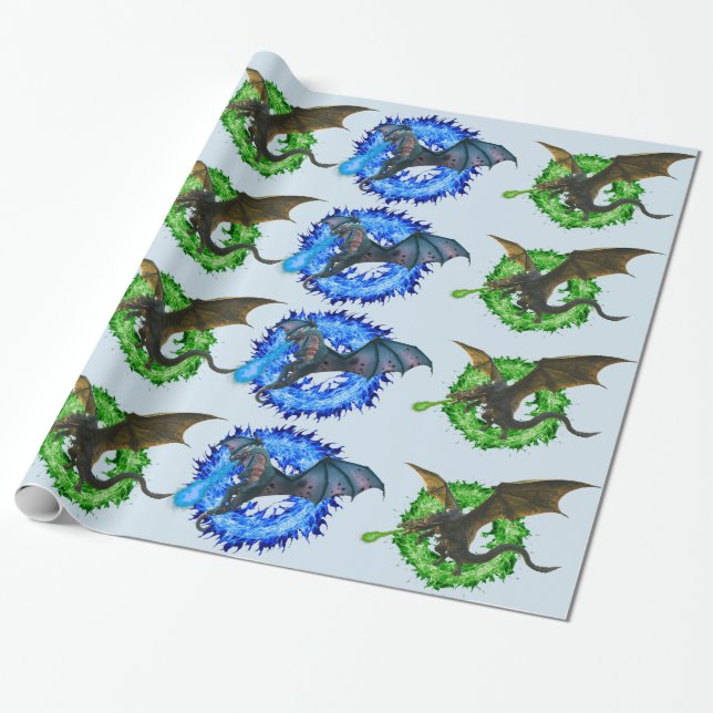 Papier Cadeau Imaginaire magique Serpent Dragon Respiration Feu (Déroulé)