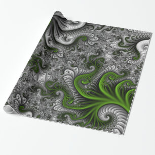 Papier Cadeau Imaginaire Monde Vert Et Gris Art Fractal Abstrait