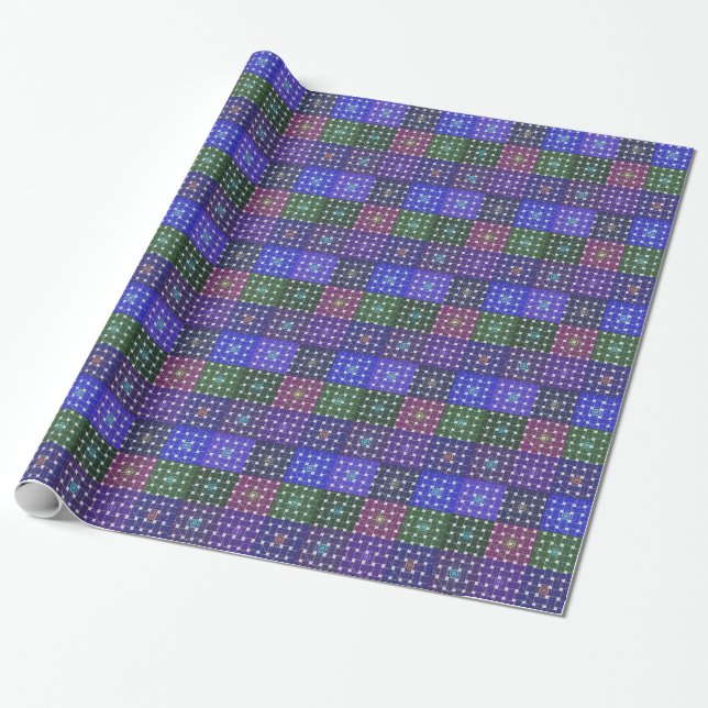 Papier Cadeau Impression À damiers bleu et violet (Déroulé)