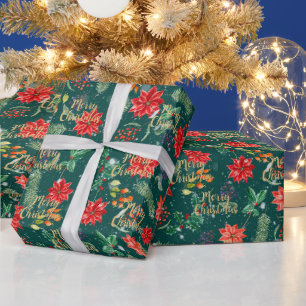 Papier Cadeau impression botanique de Noël