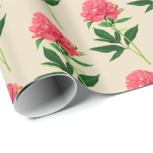 Papier Cadeau Impression Botanique vintage, Peine rose corail