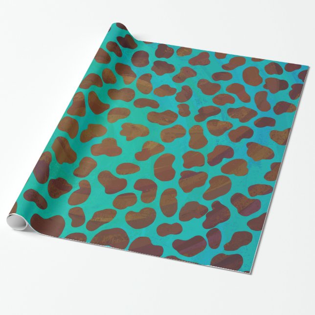 Papier Cadeau Impression Brown et Turquoise dalmate (Déroulé)