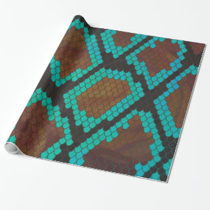 Papier Cadeau Impression Brown et Turquoise de serpent