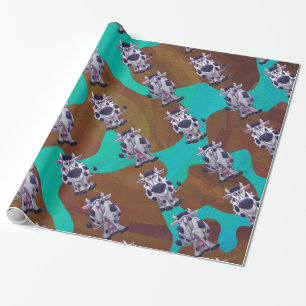 Papier Cadeau Impression Brown et Turquoise de vache