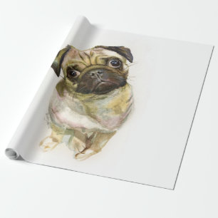 Papier Cadeau Impression carlin face   Chien de Carlin mignon