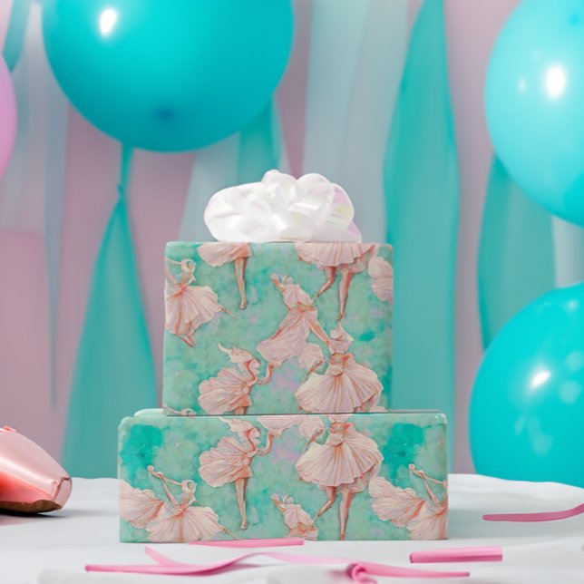 Papier Cadeau Impression de petite danseuse aux pastels bleus et (Créateur téléchargé)