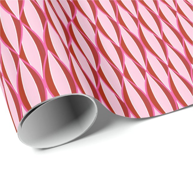 Papier Cadeau Impression du ruban du milieu du siècle - rose et  (Coin rond)