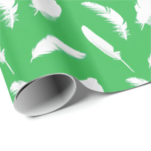 Papier Cadeau Impression en plumes blanches sur vert jade