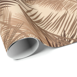 Papier Cadeau Impression feuille de palmier, marron foncé, beige