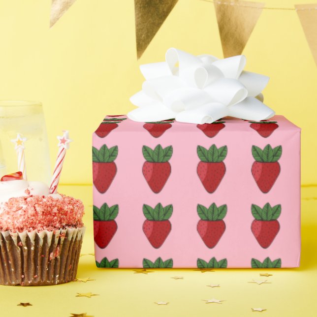 Papier Cadeau Impression fraise (personnalisable) (Fête d'anniversaire)