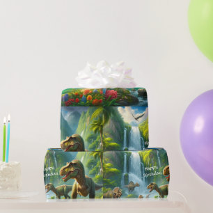 Papier Cadeau Impression jungle dinosaures pour enfants  