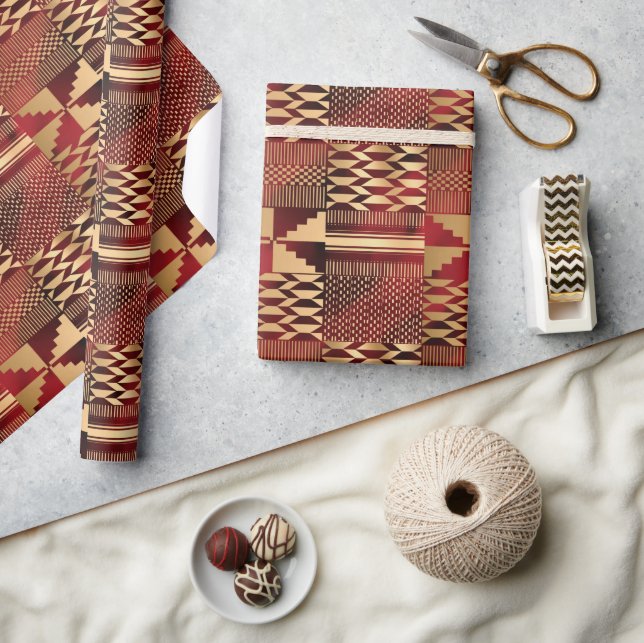 Papier Cadeau Impression Kwanzaa Kente (Rouge/Or) (Artisanat)