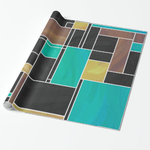 Papier Cadeau Impression Mondrian Brun Sarcelle Noir