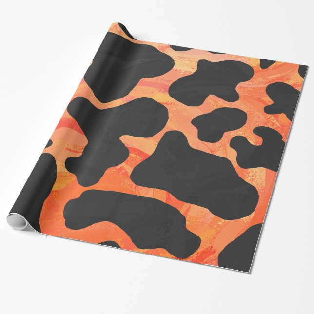 Papier Cadeau Impression noire et orange de vache (Déroulé)