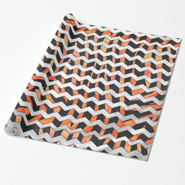Papier Cadeau Impression noire et orange Zebra (Déroulé)