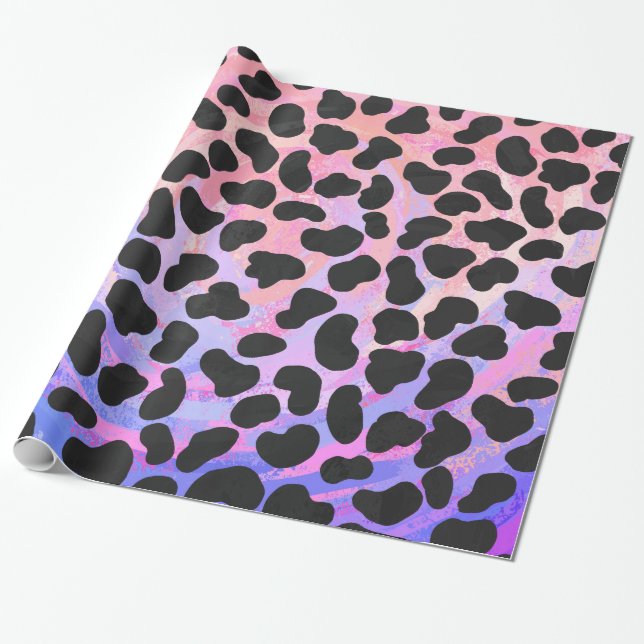 Papier Cadeau Impression noire et rose dalmate (Déroulé)