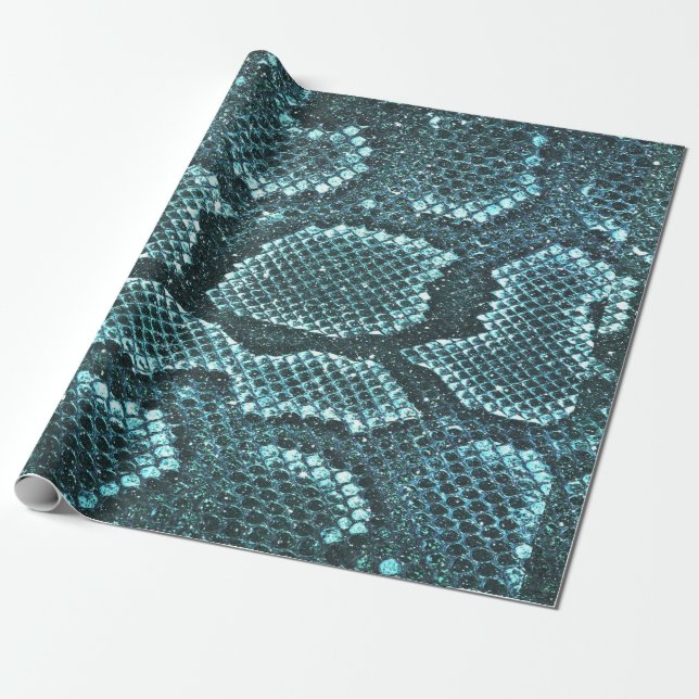 Papier Cadeau Impression turquoise de la peau de serpent, écaill (Déroulé)