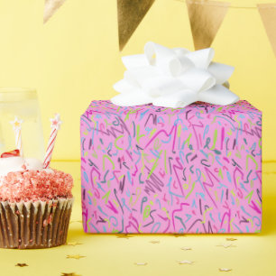 Papier Cadeau Impression Vintage des années 80 en rose