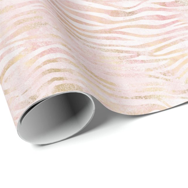 Papier Cadeau Impression Zebra Or Glam Rose (Coin rond)