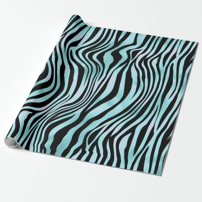 Papier Cadeau Impression Zèbre Noir et Turquoise (Déroulé)