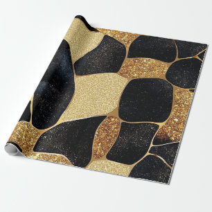 Papier Cadeau Imprimé animal élégant doré et noir à paillettes