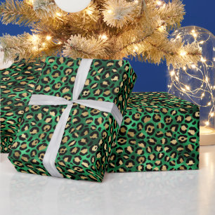 Papier Cadeau Imprimé Bold Léopard Vert Motif Animal Glamour