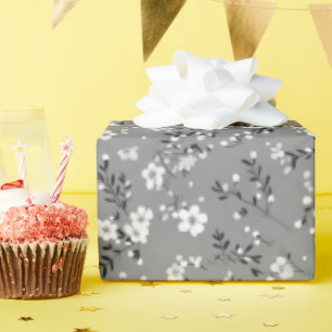 Papier Cadeau Imprimé de bouquet blanc sur gris