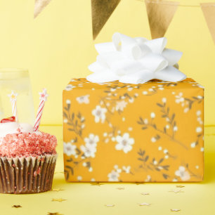 Papier Cadeau Imprimé de posie blanche sur fond doré