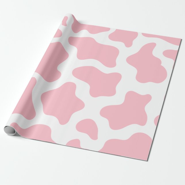 Papier Cadeau imprimé de vache rose pastel kawaii (Déroulé)