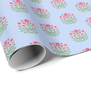 Papier Cadeau Imprimé floral d'Amherst sur fond bleu